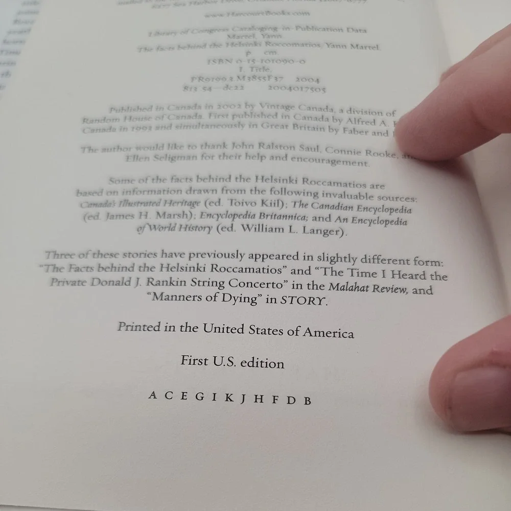 Yann Martel The Facts Behind the Helsinki Roccamatios Hardcover First US Edition